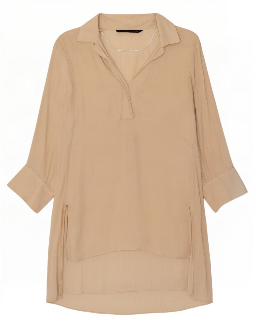 Vestido camisa oversized de manga comprida feminino Zara Reino Unido 10 pequeno poliéster bege