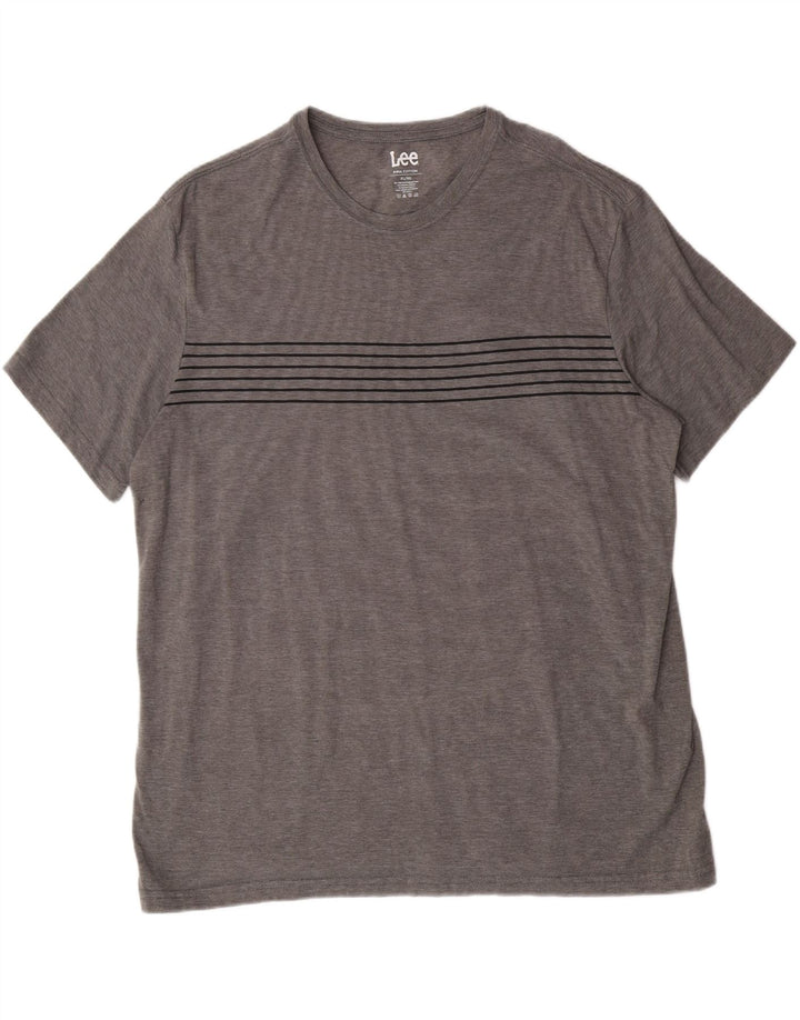 Camiseta masculina LEE Top XL algodão listrado cinza
