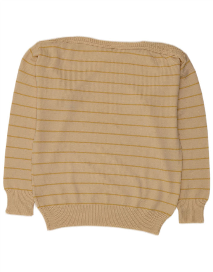 Suéter masculino vintage com gola barco, poliacrílico listrado bege médio
