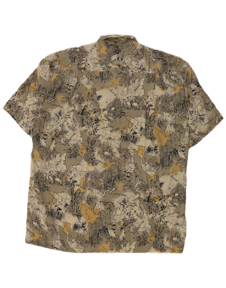 Camisa masculina vintage abstrata de manga curta cinza grande