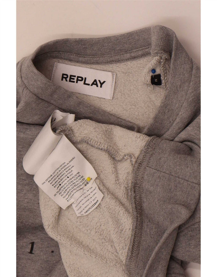 Moletom feminino Replay Crop Graphic Jumper UK 14 cinza médio manchado
