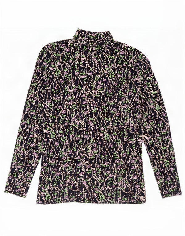 Top feminino Marks & Spencer manga comprida Reino Unido 12 algodão floral azul marinho médio
