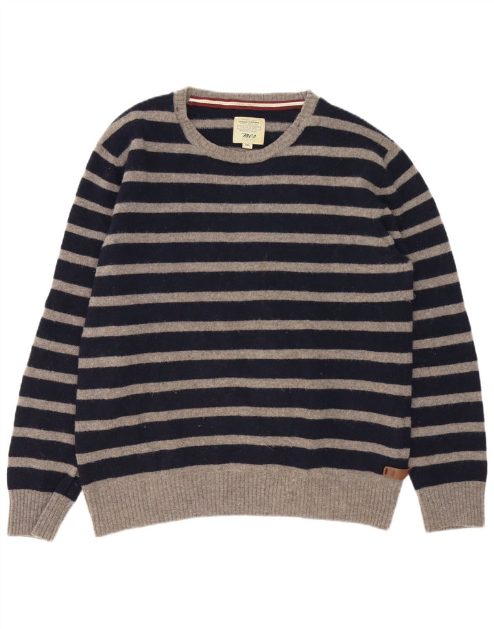 Marlboro Classics Suéter masculino com gola canoa grande listrado azul marinho