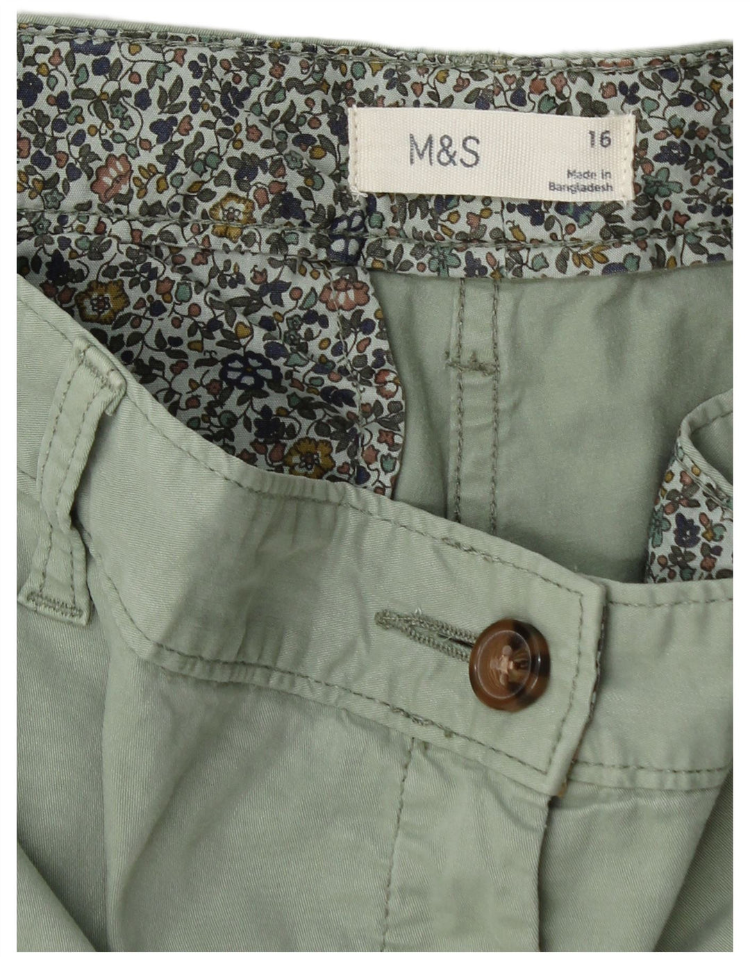 Shorts Chino Feminino Marks & Spencer Reino Unido 16 Grande W38 Verde