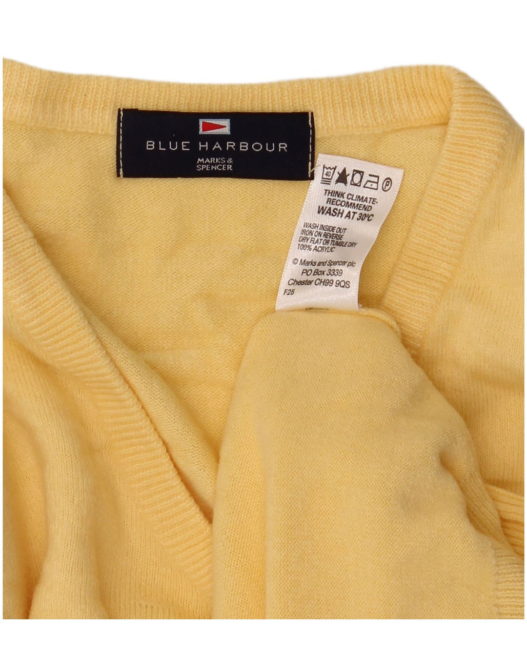 Suéter masculino MARKS & SPENCER Blue Harbor com decote em V amarelo médio