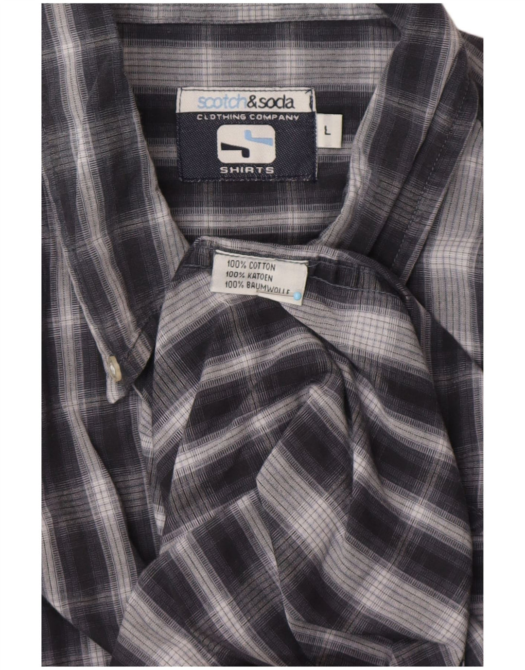 Camisa masculina SCOTCH & SODA grande xadrez azul marinho de algodão clássico