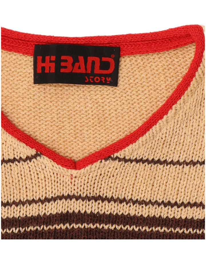 Suéter masculino vintage com decote em V IT 50 médio listrado multicolorido