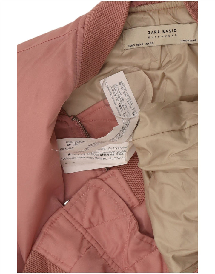 Zara Womens Crop Oversized Bomber Jacket UK 10 Pequeno Rosa Poliamida