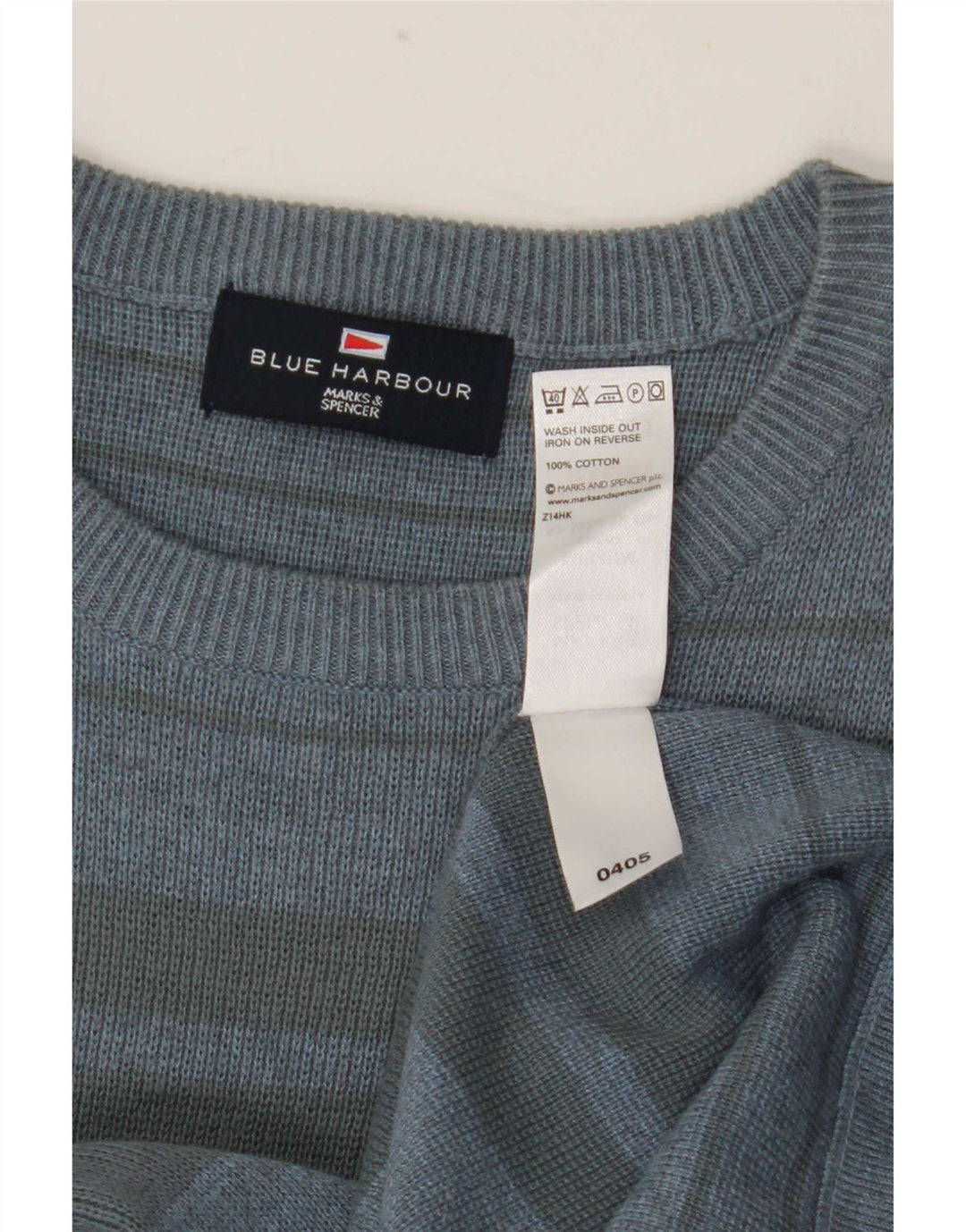 Suéter masculino Marks & Spencer Blue Harbor com gola redonda listrado médio