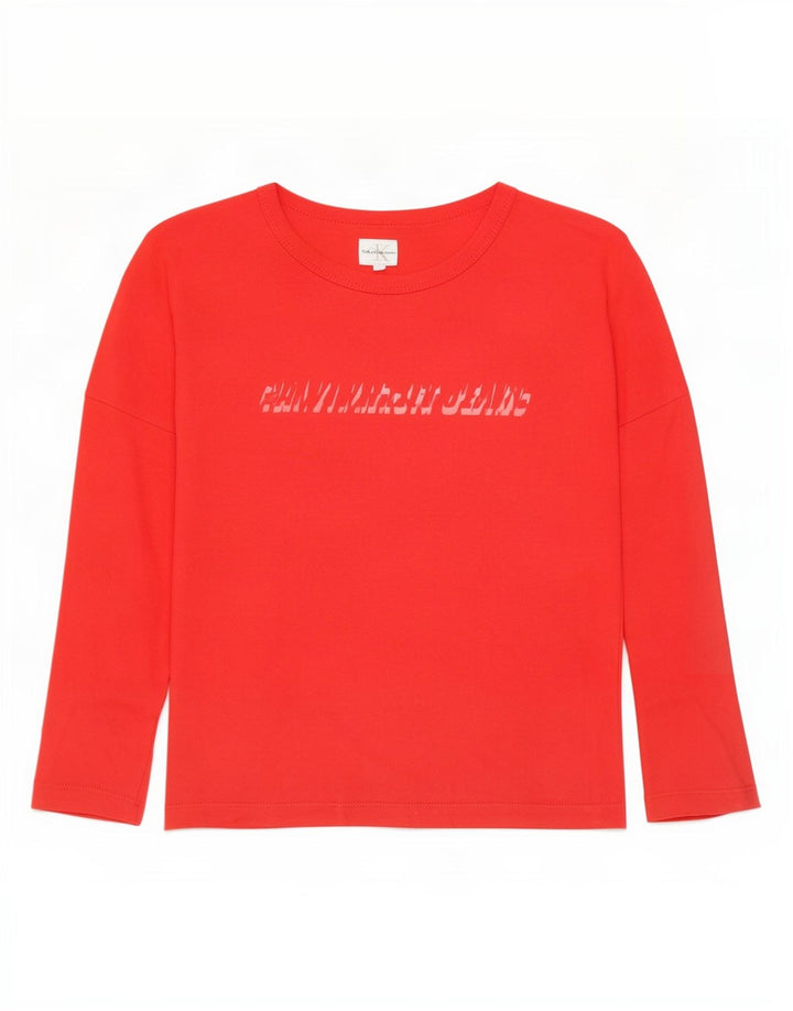Calvin Klein Top gráfico feminino manga comprida Reino Unido 10 pequeno algodão vermelho