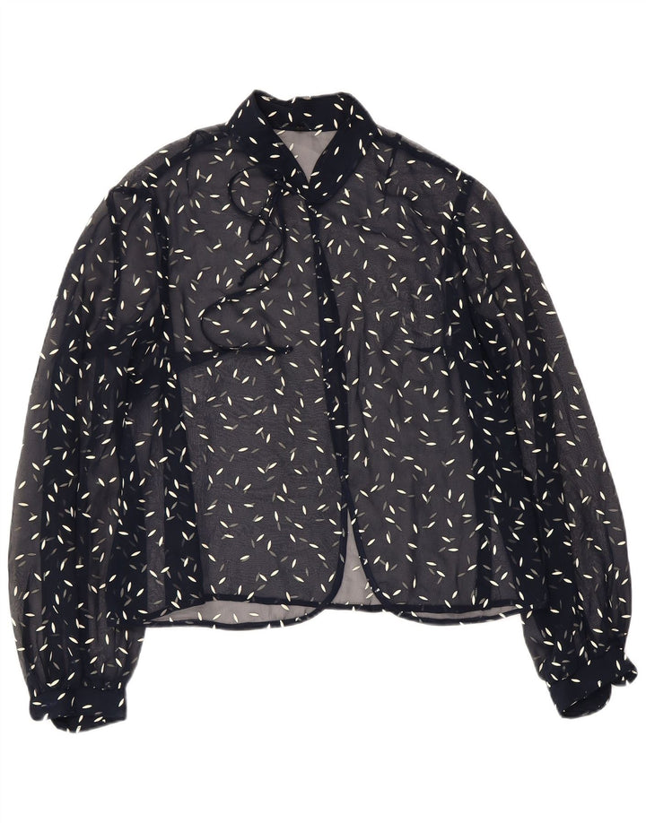 Blusa feminina VINTAGE com padrão abstrato Reino Unido 22 3XL azul marinho