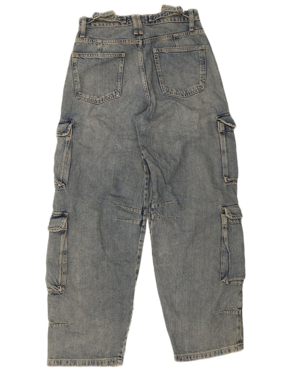 Calça jeans feminina Zara cintura alta cargo solta EU 36 XS W26 L30 azul algodão