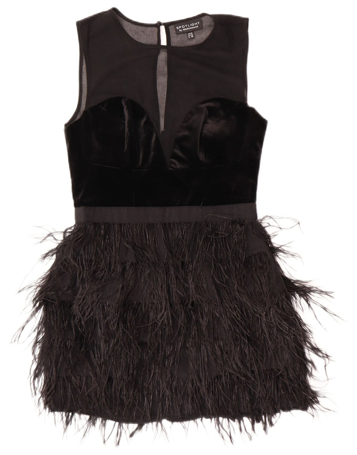 Vestido feminino sem mangas Charleston do armazém Reino Unido 10 poliéster preto pequeno