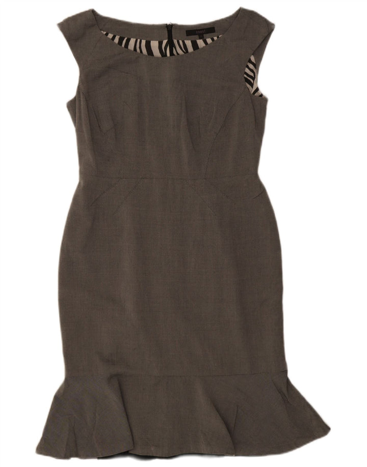Vestido feminino Coast sem mangas com bainha UK 12 viscose cinza médio