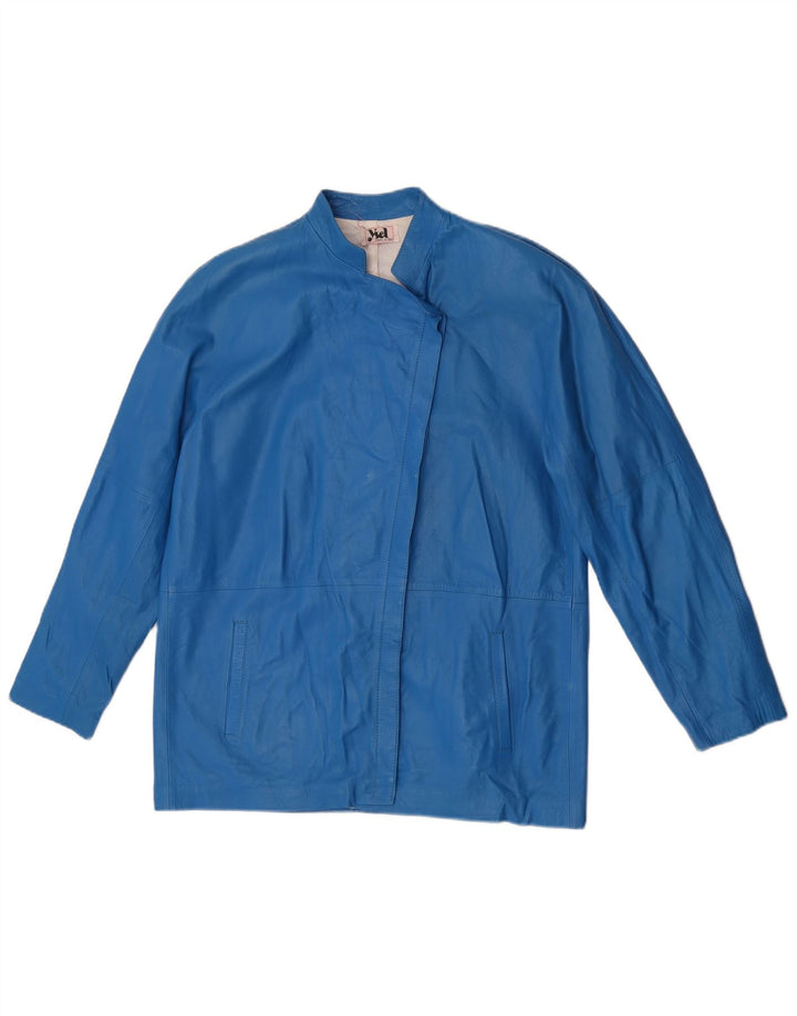 Jaqueta de couro feminina vintage IT 46 grande azul