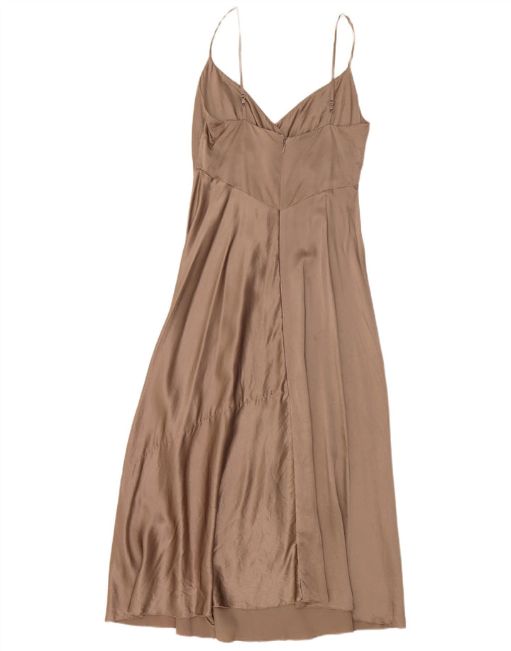Vestido deslizante feminino Jigsaw UK 8 pequeno seda marrom