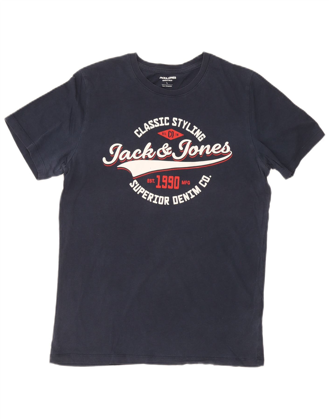 Camiseta gráfica masculina Jack & Jones grande algodão azul marinho