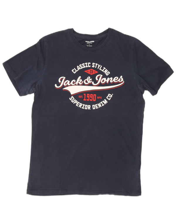 Camiseta gráfica masculina Jack & Jones grande algodão azul marinho