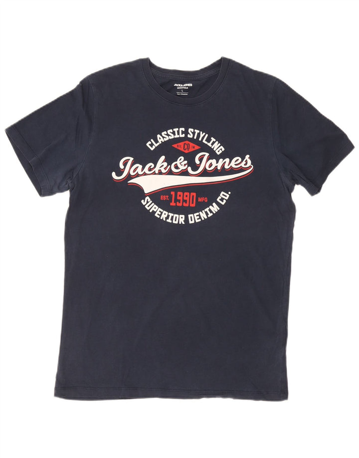 Camiseta gráfica masculina Jack & Jones grande algodão azul marinho