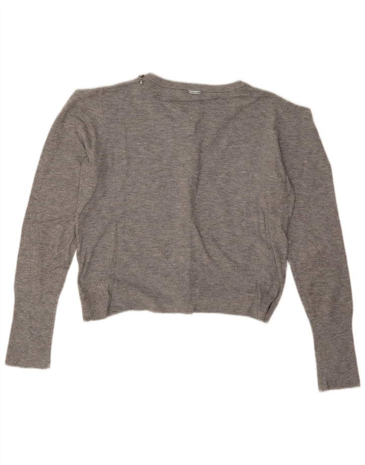 Liu Jo Suéter feminino cropped cardigan Reino Unido 12 cinza médio