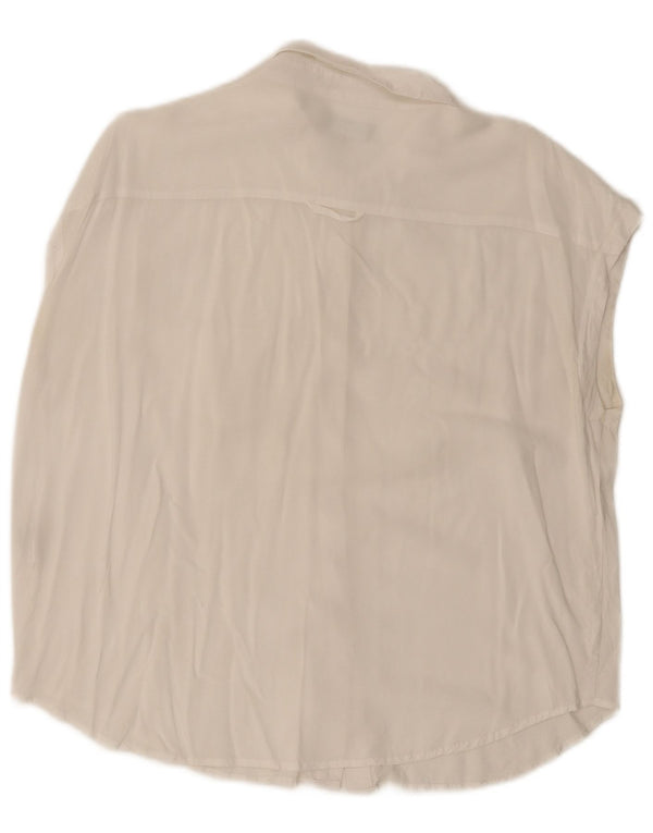Camisa feminina sem mangas BENETTON UK 16 grande viscose branca