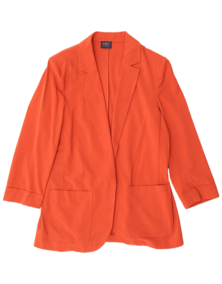 Jaqueta blazer feminina Marks & Spencer aberta manga 3/4 Reino Unido 12 médio laranja