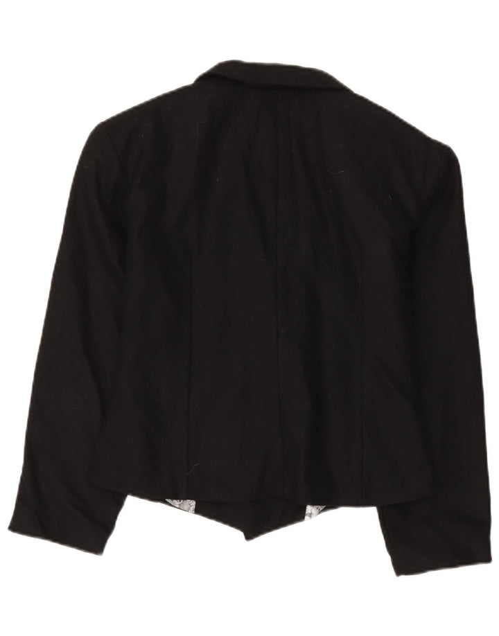 Jaqueta blazer feminina vintage com peito duplo Reino Unido 14 lã preta média