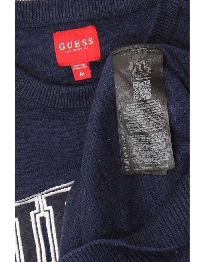 Suéter masculino Guess com gola redonda e gola redonda, algodão azul marinho médio