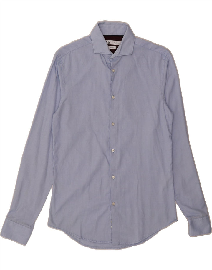 ZARA Mens Slim Fit Shirt Small Blue Cotton Vintage Zara and Second-Hand Zara from Messina Hembry 