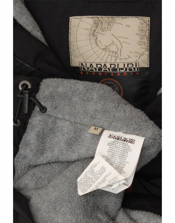 Jaqueta masculina Napapijri com capuz gráfico Anorak UK 38 poliéster preto médio