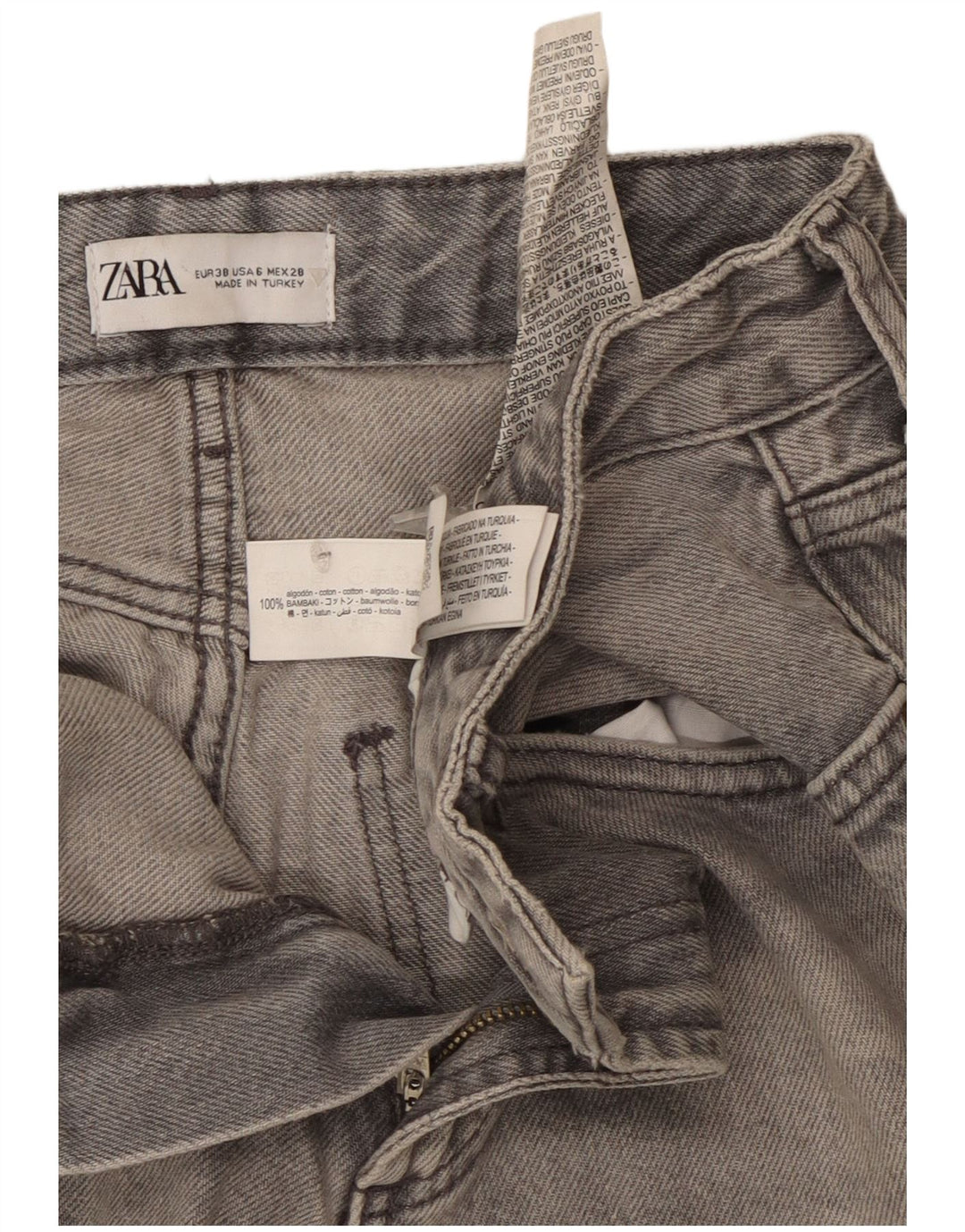 Calça jeans feminina Zara de perna larga EU 38 médio W28 L33 algodão cinza