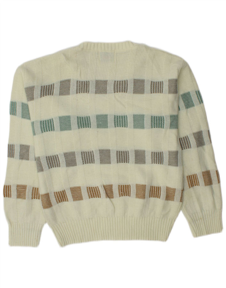 Suéter masculino LONDON FOG com decote em V pequeno acrílico listrado branco