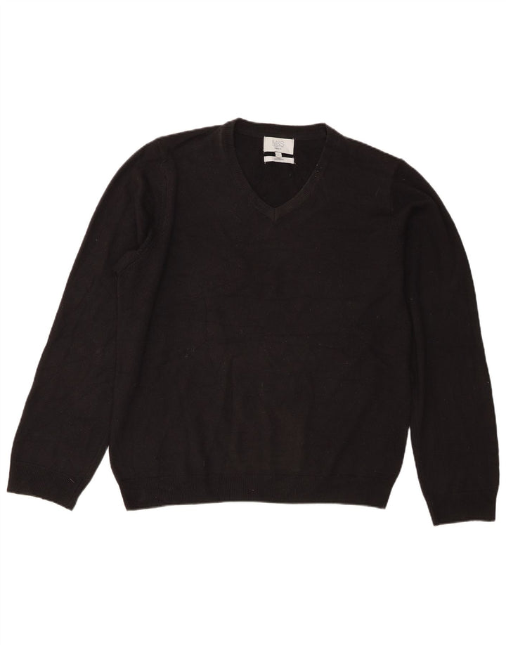 Suéter masculino Marks & Spencer com ajuste regular e decote em V, grande acrílico preto