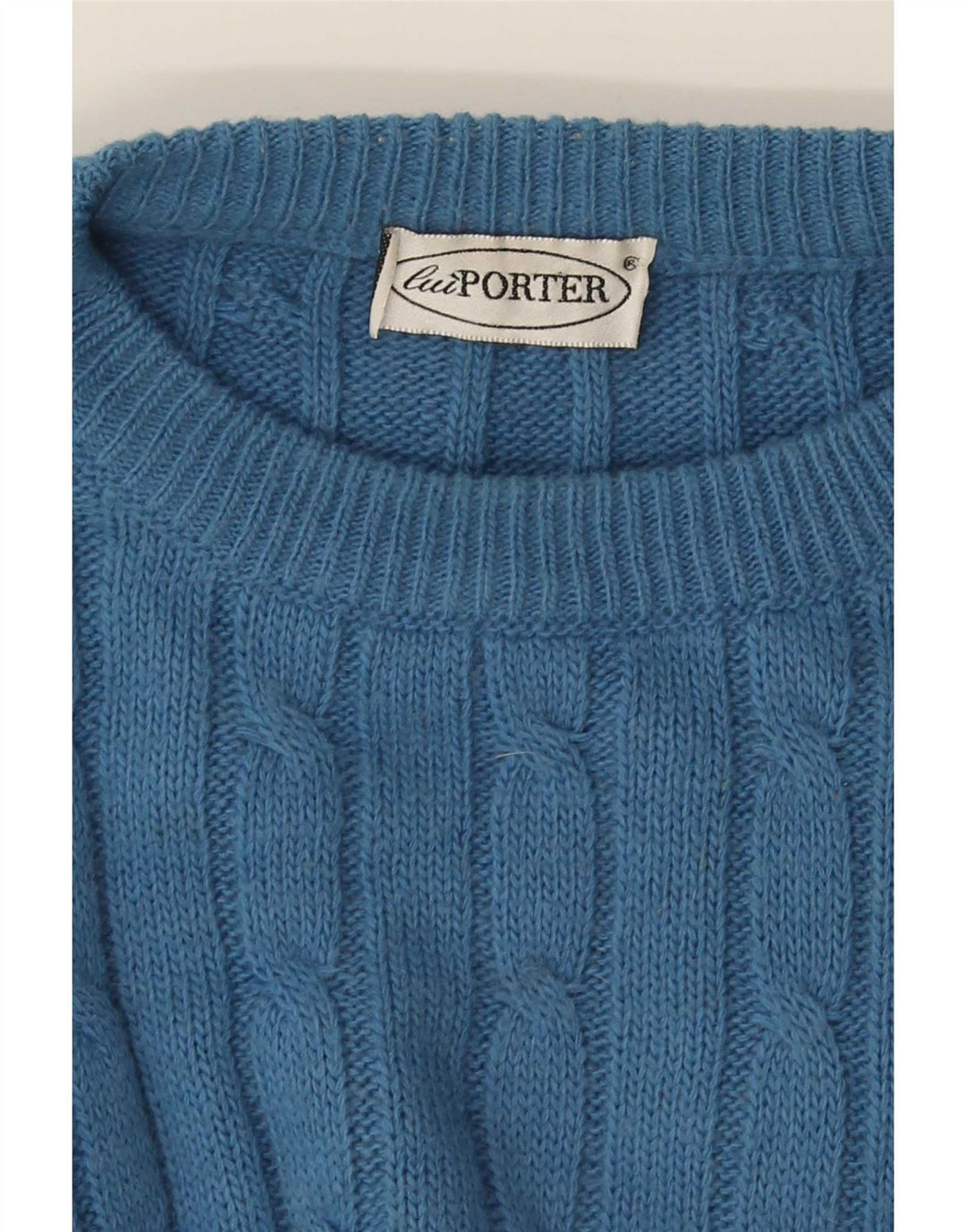 Suéter vintage masculino com gola redonda grande azul