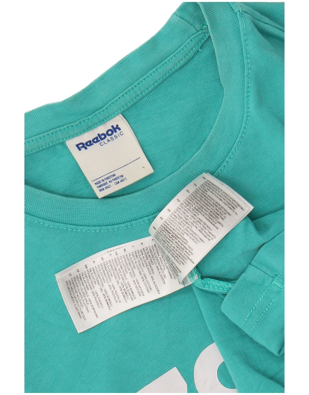 REEBOK Camiseta masculina clássica gráfica top médio algodão turquesa