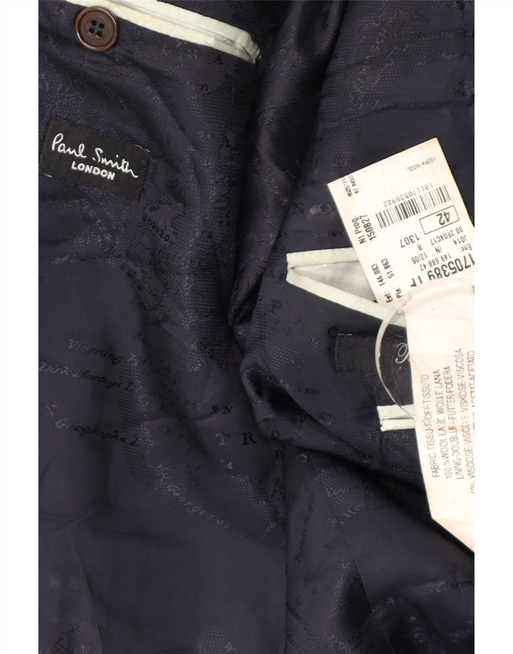 Jaqueta blazer masculina de 2 botões Paul Smith Reino Unido 42 XL azul marinho listrado lã