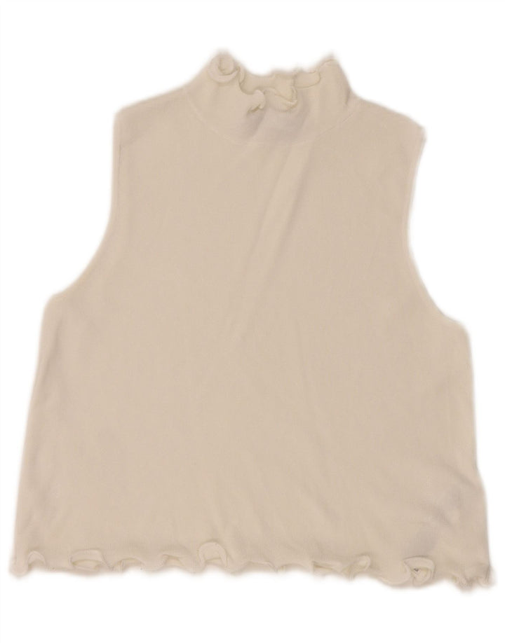 Zara Womens Crop Vest Top UK 10 Pequeno Viscose Branca