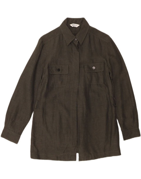 Camisa feminina Marella UK 8 pequena linho cáqui