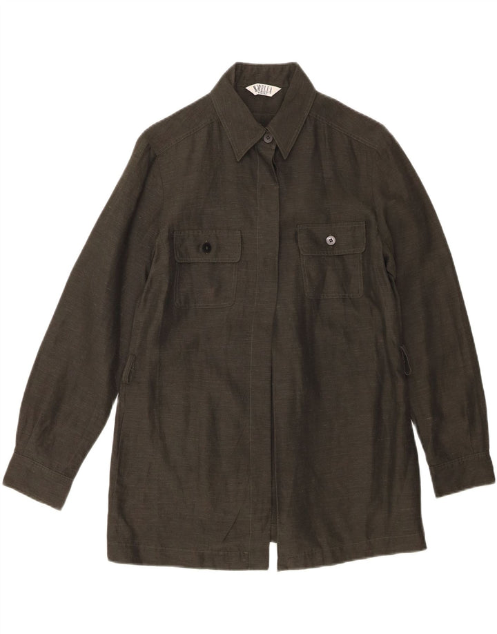 Camisa feminina Marella UK 8 pequena linho cáqui