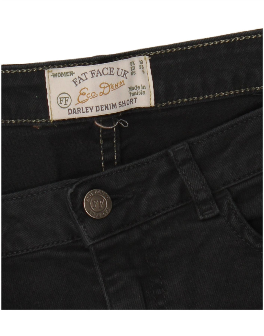 Shorts jeans feminino FAT FACE UK 10 pequeno W26 preto