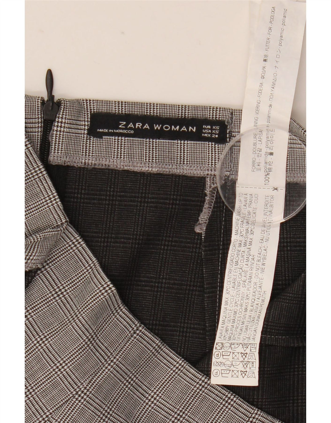 Zara Mini saia assimétrica feminina XS W26 cinza xadrez poliamida