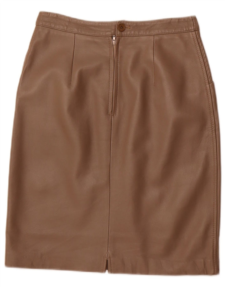 Saia feminina VINTAGE de couro de cintura alta IT 42 médio W26 couro marrom