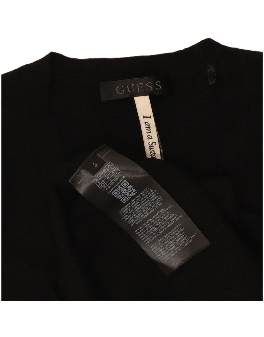 Guess Crop Top Feminino Manga Longa Reino Unido 8 Pequeno Viscose Preta