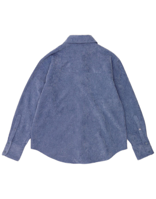 Zara Camisa feminina de veludo cotelê UK 14 poliéster azul médio