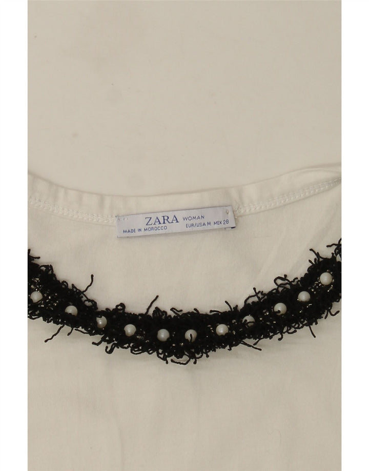 Camiseta feminina Zara UK 12 médio branco