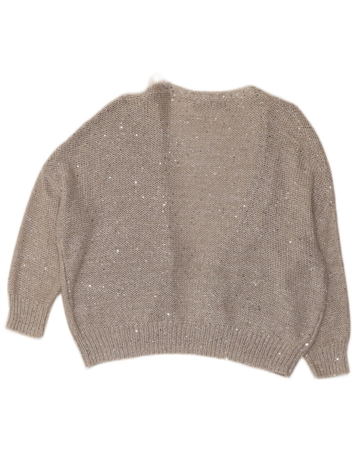 Suéter cardigã feminino aberto com manga 3/4 MARKS & SPENCER Reino Unido 14 grande cinza