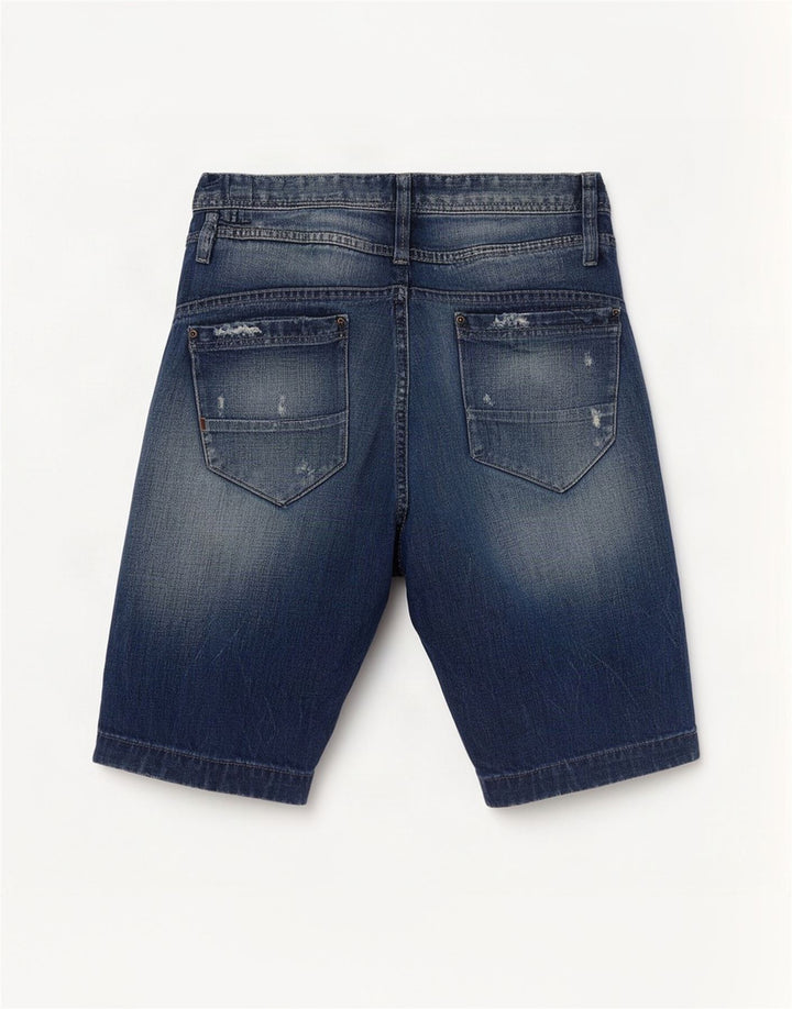 Shorts jeans masculinos Jack & Jones desgastados médio W32 algodão azul