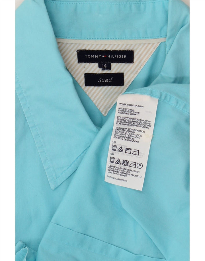 Camisa de manga curta feminina TOMMY HILFIGER Reino Unido 14 algodão azul médio