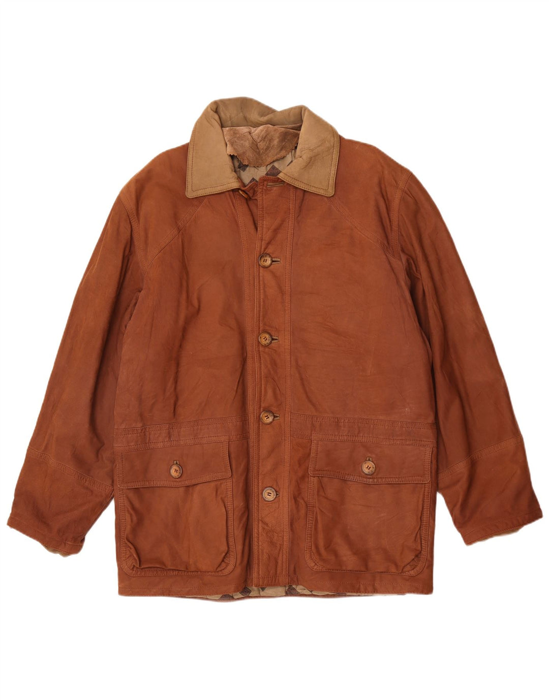 Jaqueta de couro masculina vintage IT 50 grande bloco colorido marrom