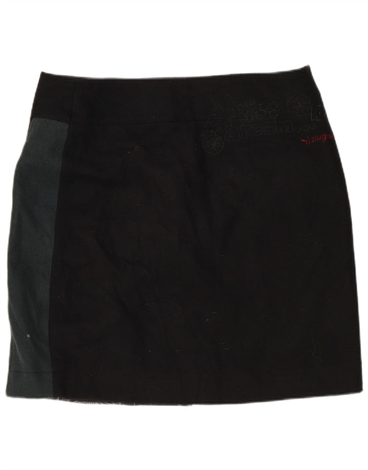 Saia feminina Desigual Wrap EU 40 Médio W32 Lã Patchwork Preta
